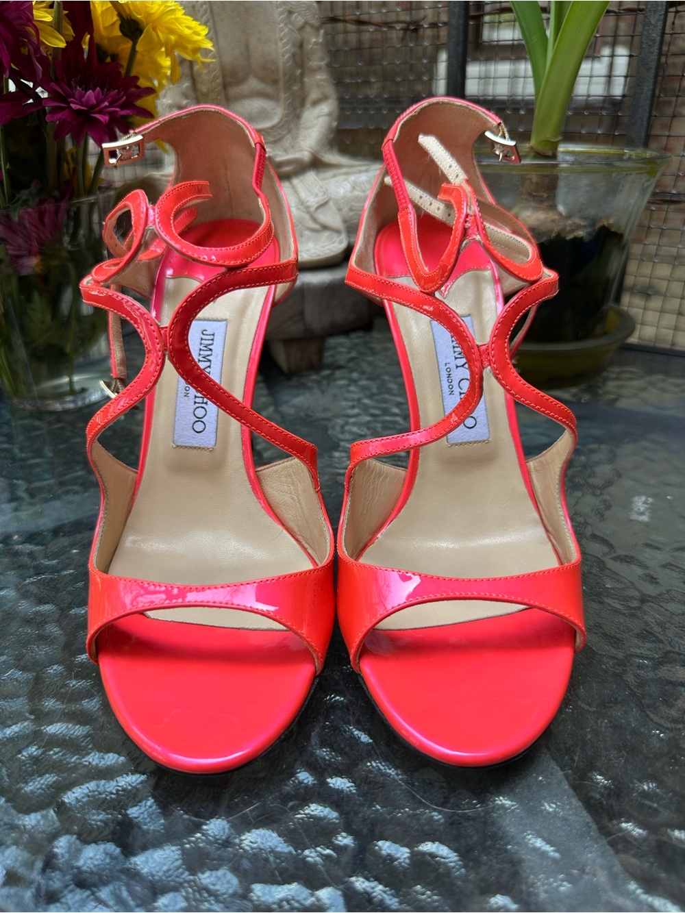 Jimmy Choo Lance Neon Pink Patent Leather Strappy Sandals - Picture 4 of 16